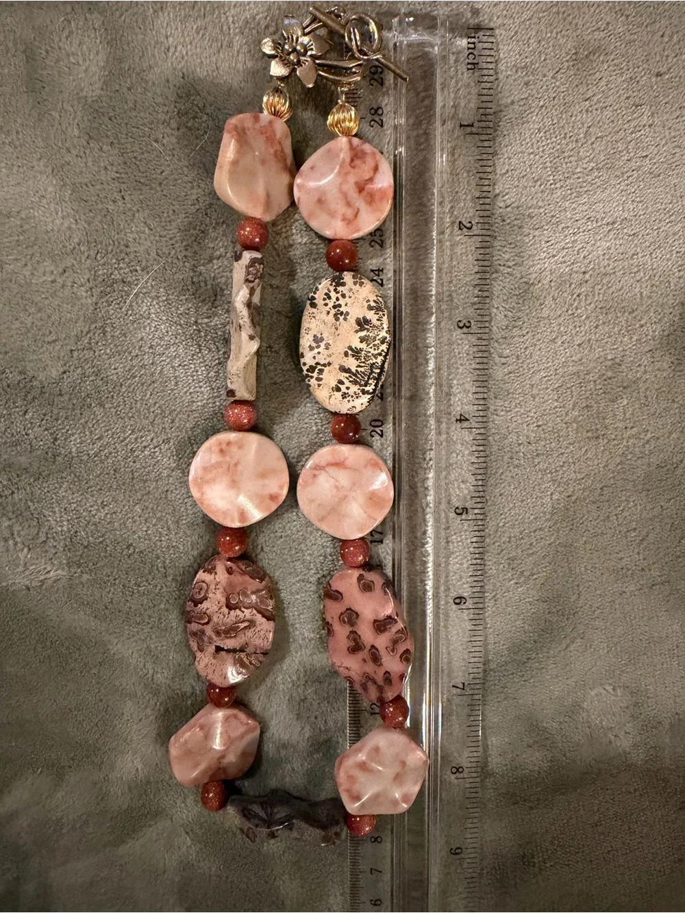 Handmade Pink Multi-Agate & Jasper Marbled Stone Necklace & Earrings Set
